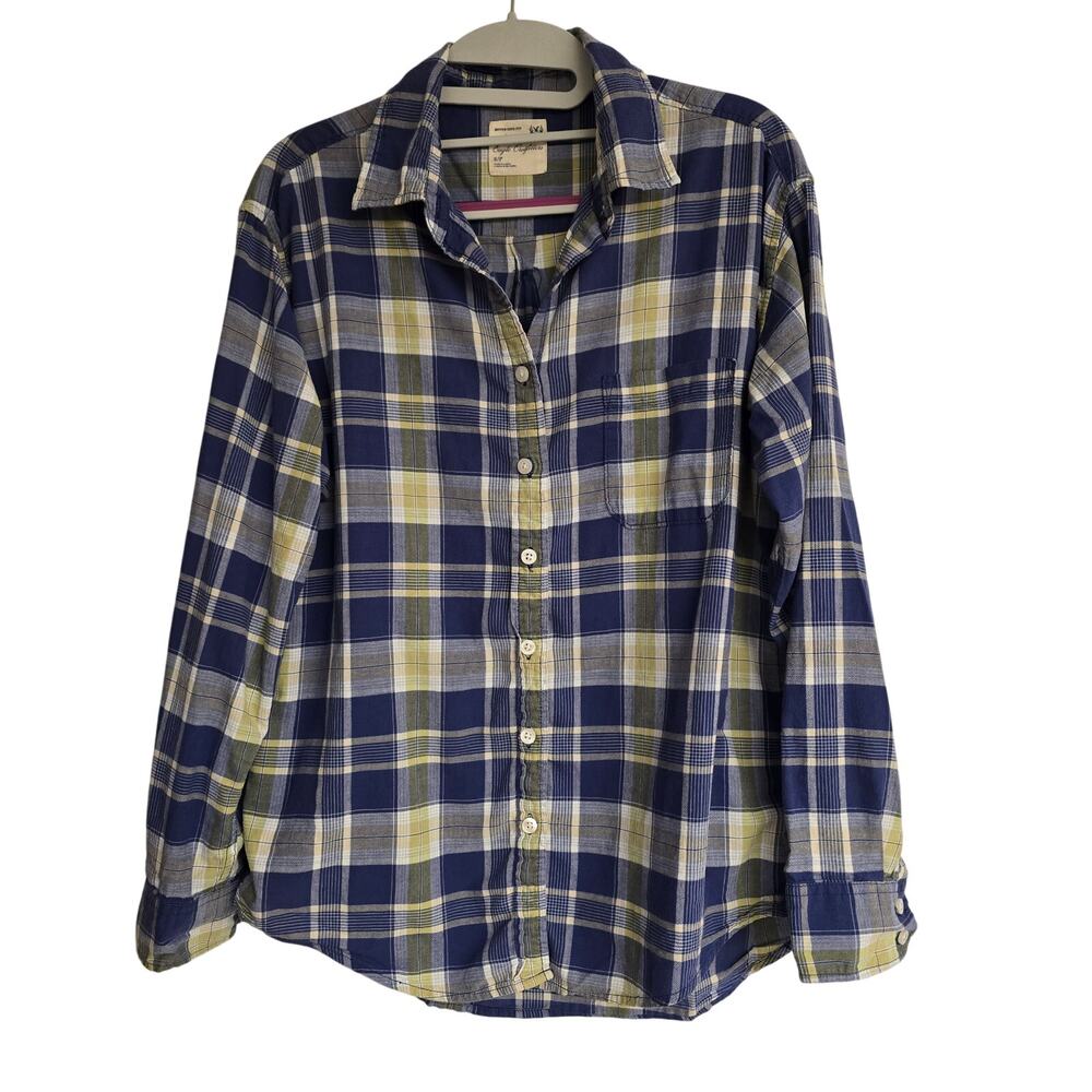 Women's American Eagle "Boyfriend Fit" Blue Yellow Plaid Button Down  Size Small